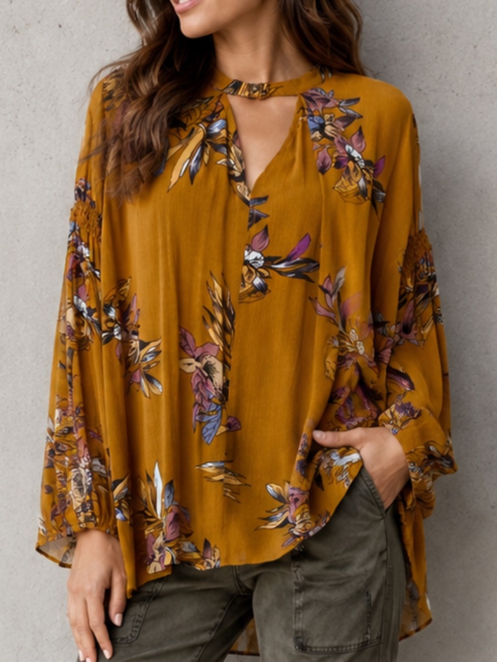 SIMIDA STAR Floral Long Sleeve Tunic Swing Dress NWOT
